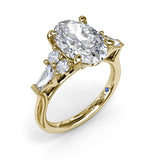 18K Yellow Gold Oval Diamond Semi-Mount Engagement Ring with Tapered Baguettes