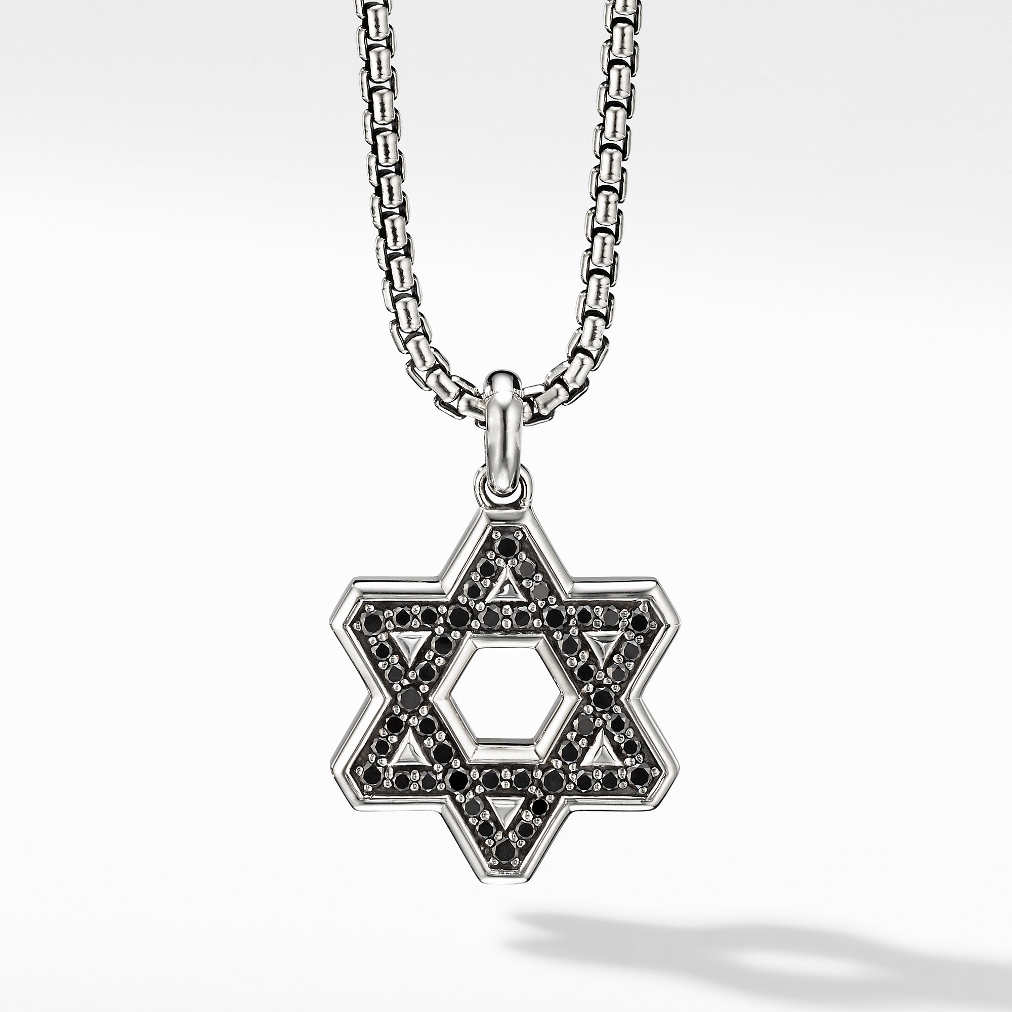 Streamline® Star of David Pendant in Sterling Silver with Black Diamonds, 25mm