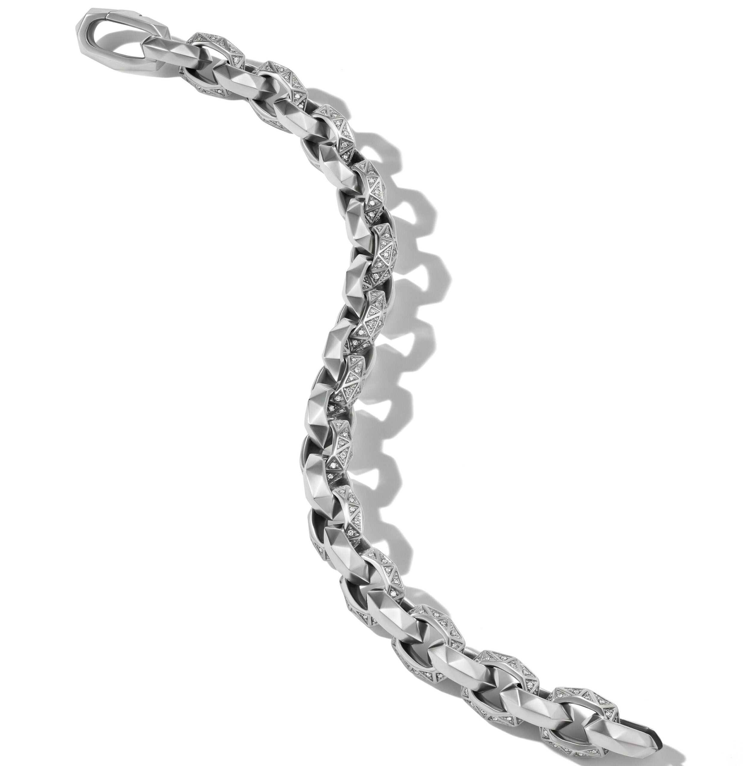 Torqued Faceted Link Bracelet in Sterling Silver with Diamonds, 11.6mm