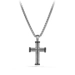Chevron Cross Pendant in Sterling Silver with Black Diamonds, 33.5mm