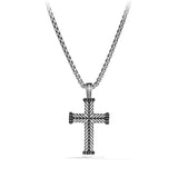 Chevron Cross Pendant in Sterling Silver with Black Diamonds, 33.5mm
