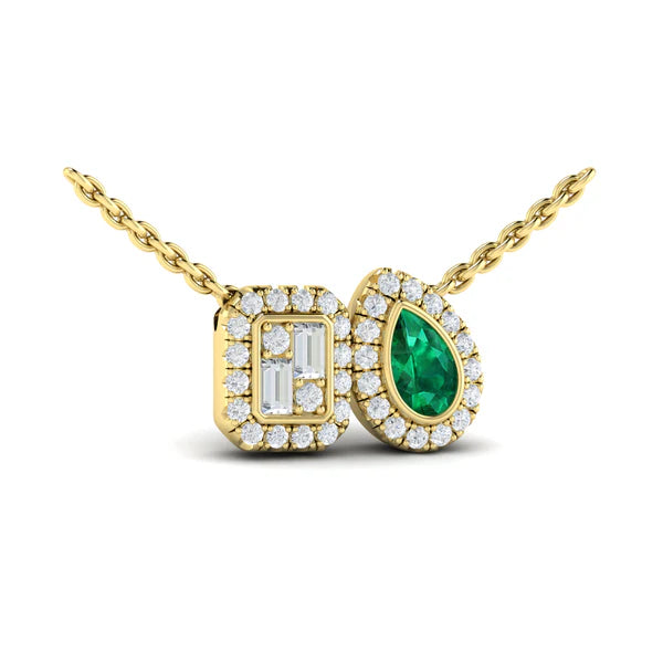Adella Diamond and Emerald Toi et Moi Pendant Necklace in 18K Yellow Gold