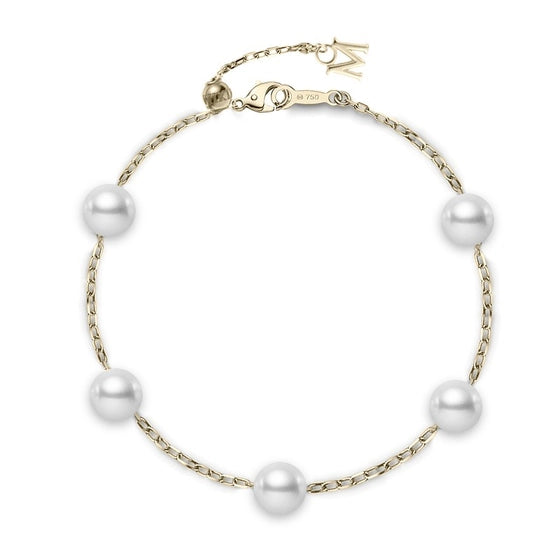 Akoya Cultured Pearl Station Bracelet in 18K Yellow Gold
