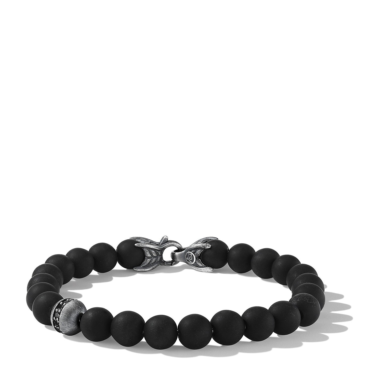 Spiritual Beads Bracelet in Sterling Silver with Black Onyx and Pavé Black Diamond Accent, 8mm