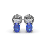 18K White Gold Oval Sapphire and Diamond Stud Earrings