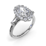 18K White Gold Diamond Baguette Halo Semi-Mount Engagement Ring
