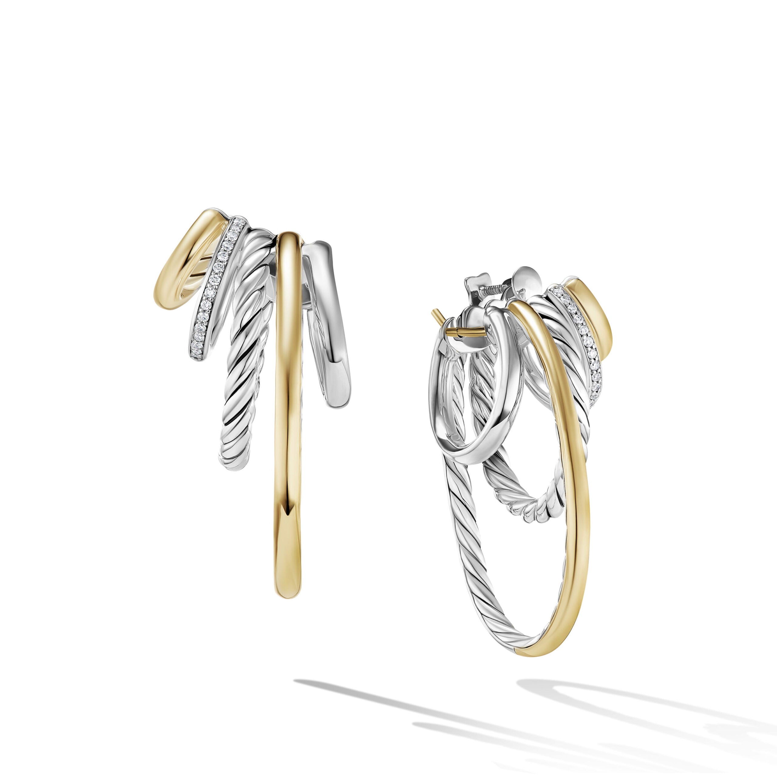 DY Mercer Multi Hoop Earrings in Sterling Silver with 18K Yellow Gold and Diamonds, 37.5mm