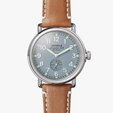 Shinola Runwell Quartz 41mm Watch – Steel Case, Gray/Blue Dial, Brown Leather Strap