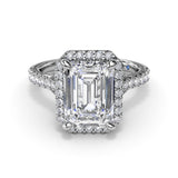 18K White Gold Striking Split Shank Diamond Halo Semi-Mount Engagement Ring