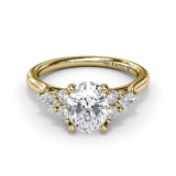 18K Yellow Gold Marquise Side Cluster Diamond Semi-Mount Engagement Ring