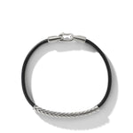 Chevron ID Bracelet  in Black Leather with Sterling Silver, 6.6mm