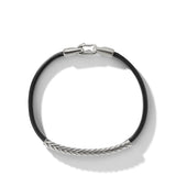 Chevron ID Bracelet  in Black Leather with Sterling Silver, 6.6mm
