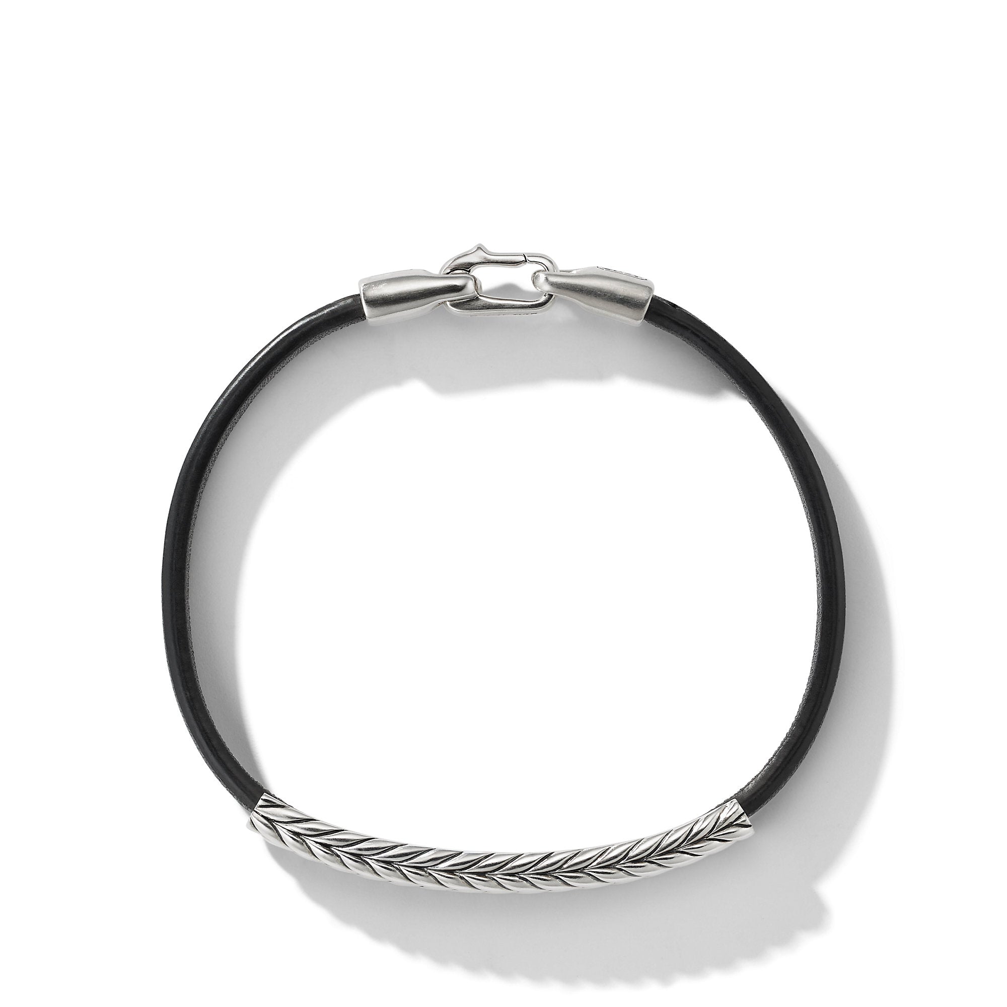 Chevron ID Bracelet  in Black Leather with Sterling Silver, 6.6mm