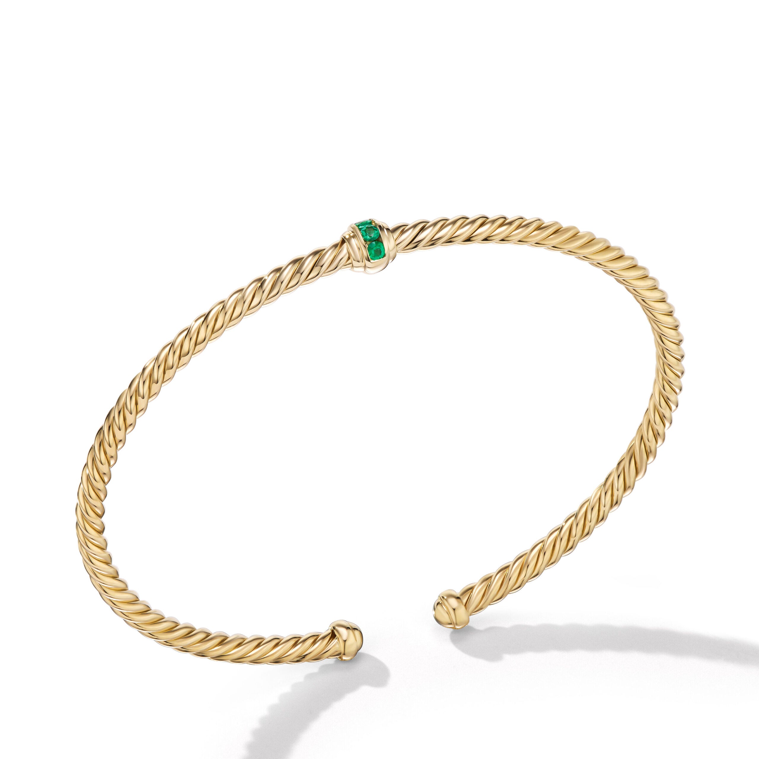 Classic Cablespira® Station Bracelet in 18K Yellow Gold with Pavé Emeralds, 3mm