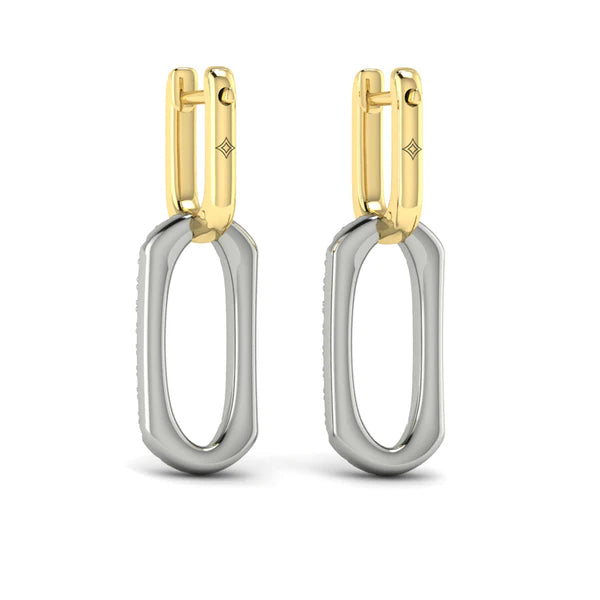 Reina Diamond North South Open Oval Link Earrings in 18K Two-Tone Gold