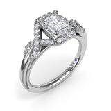 18K White Gold Emerald Love Knot Diamond Semi-Mount Engagement Ring