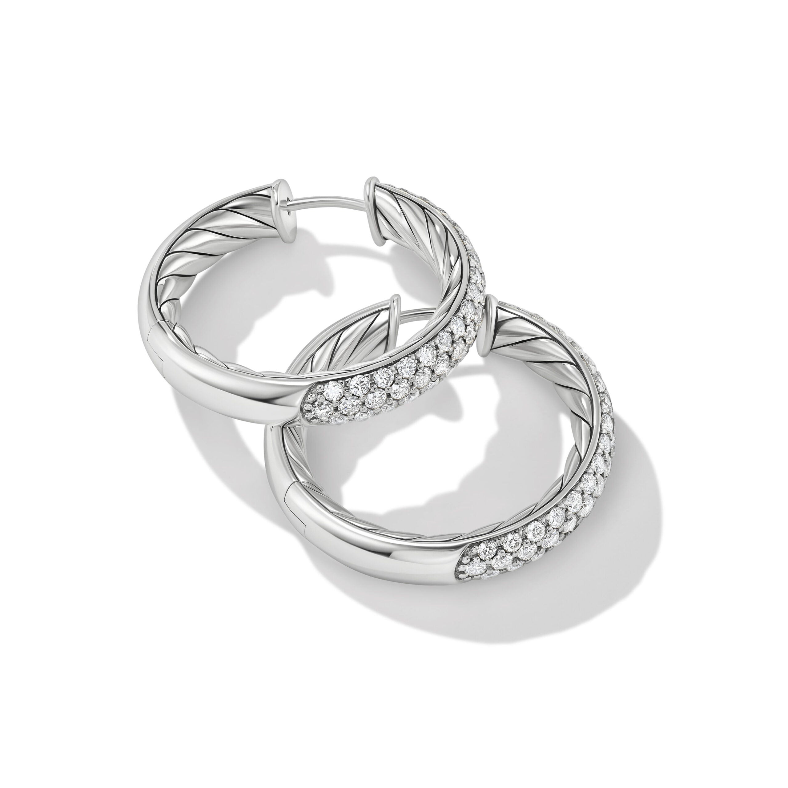 DY Mercer Hoop Earrings in Sterling Silver with Diamonds, 25.4mm