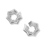 Zig Zag Stax Two Row Hoop Earrings in Sterling Silver with Diamonds, 27mm