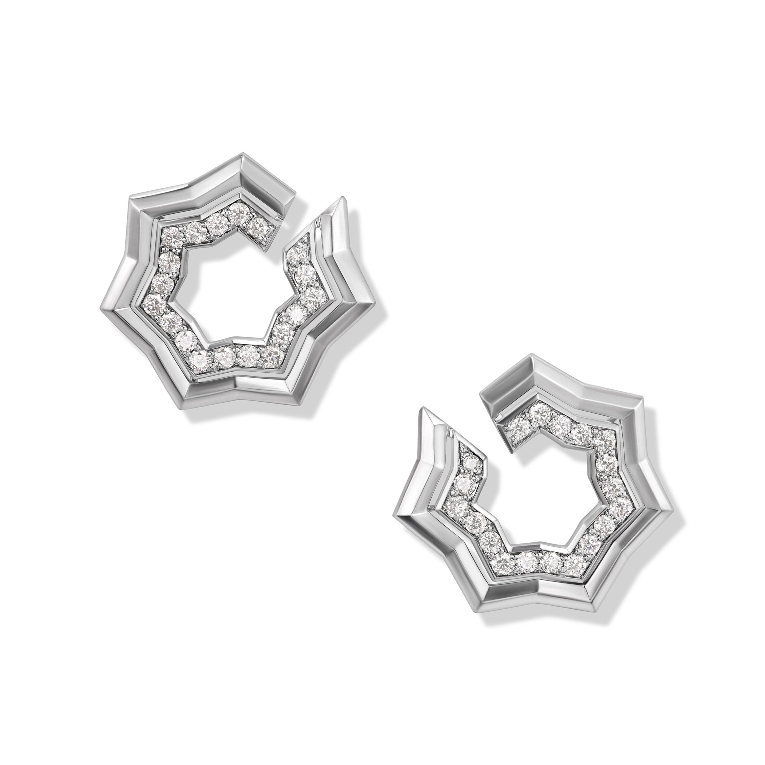 Zig Zag Stax Two Row Hoop Earrings in Sterling Silver with Diamonds, 27mm