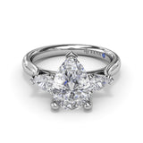 18K White Gold Three-Stone Pear Diamond Semi-Mount Engagement Ring