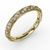 18K Yellow Gold Vintage Beaded Diamond Wedding Band
