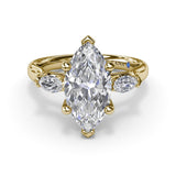 18K Yellow Gold Marquise Three-Stone Diamond Semi-Mount Engagement Ring