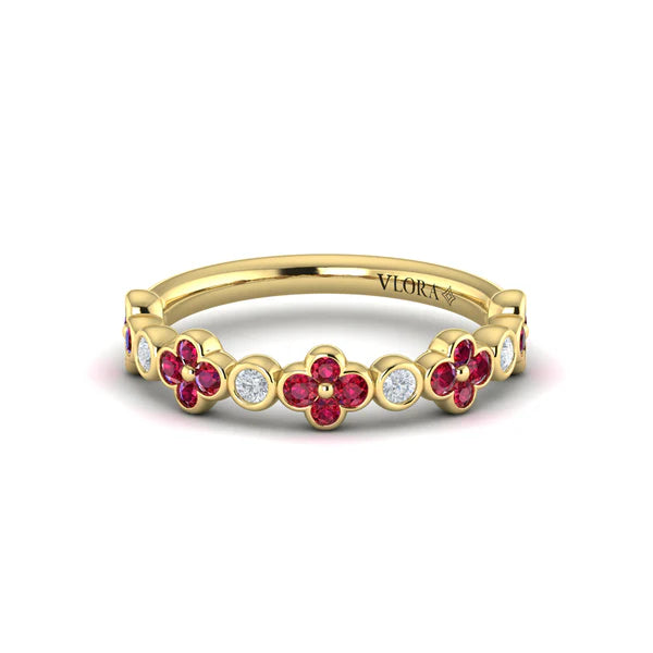 Vloria Ruby Bloom Diamond Band in 18K Yellow Gold