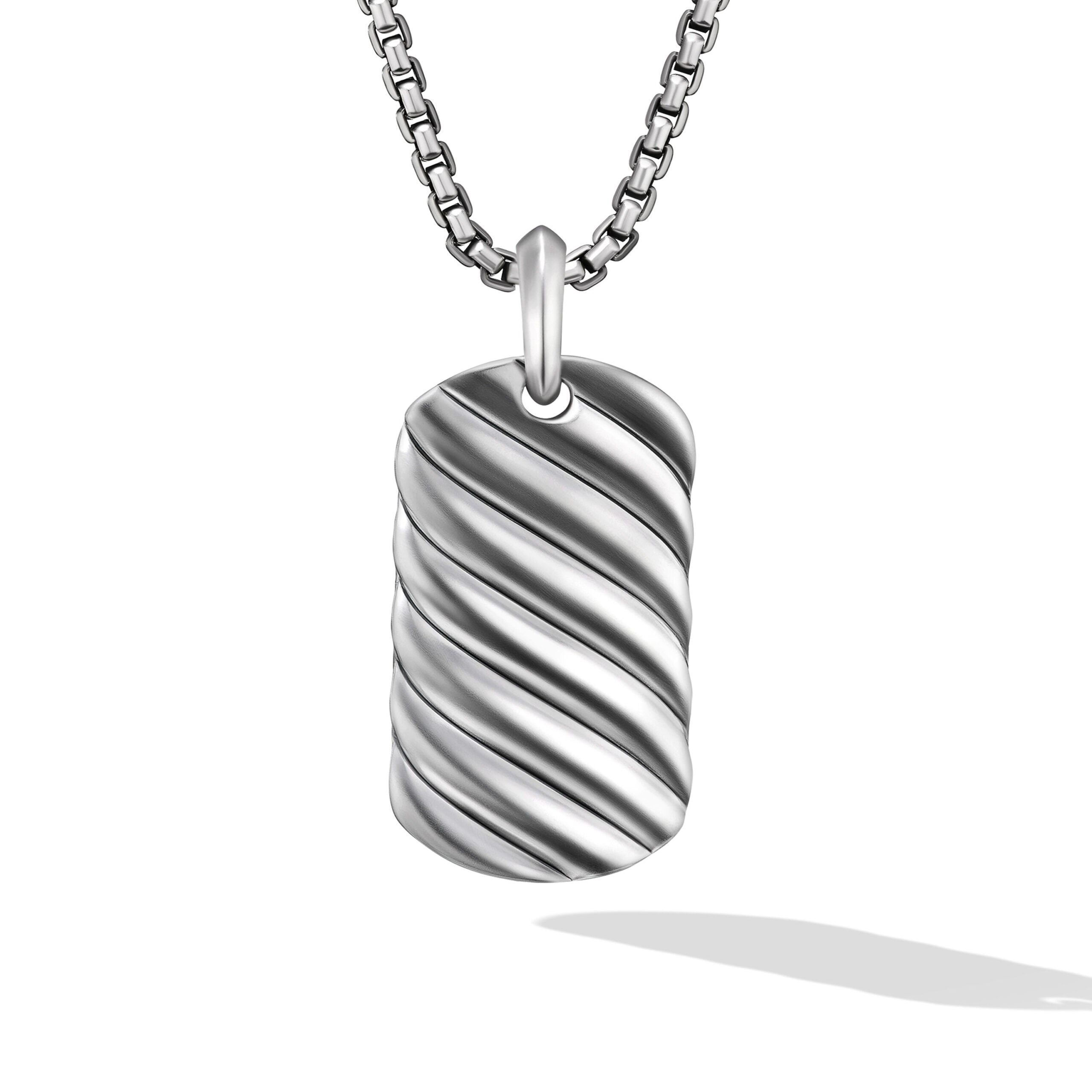 Sculpted Cable Tag in Sterling Silver, 35mm