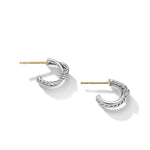 Petite X Hoop Earrings in Sterling Silver with Pavé Diamonds, 12.6mm