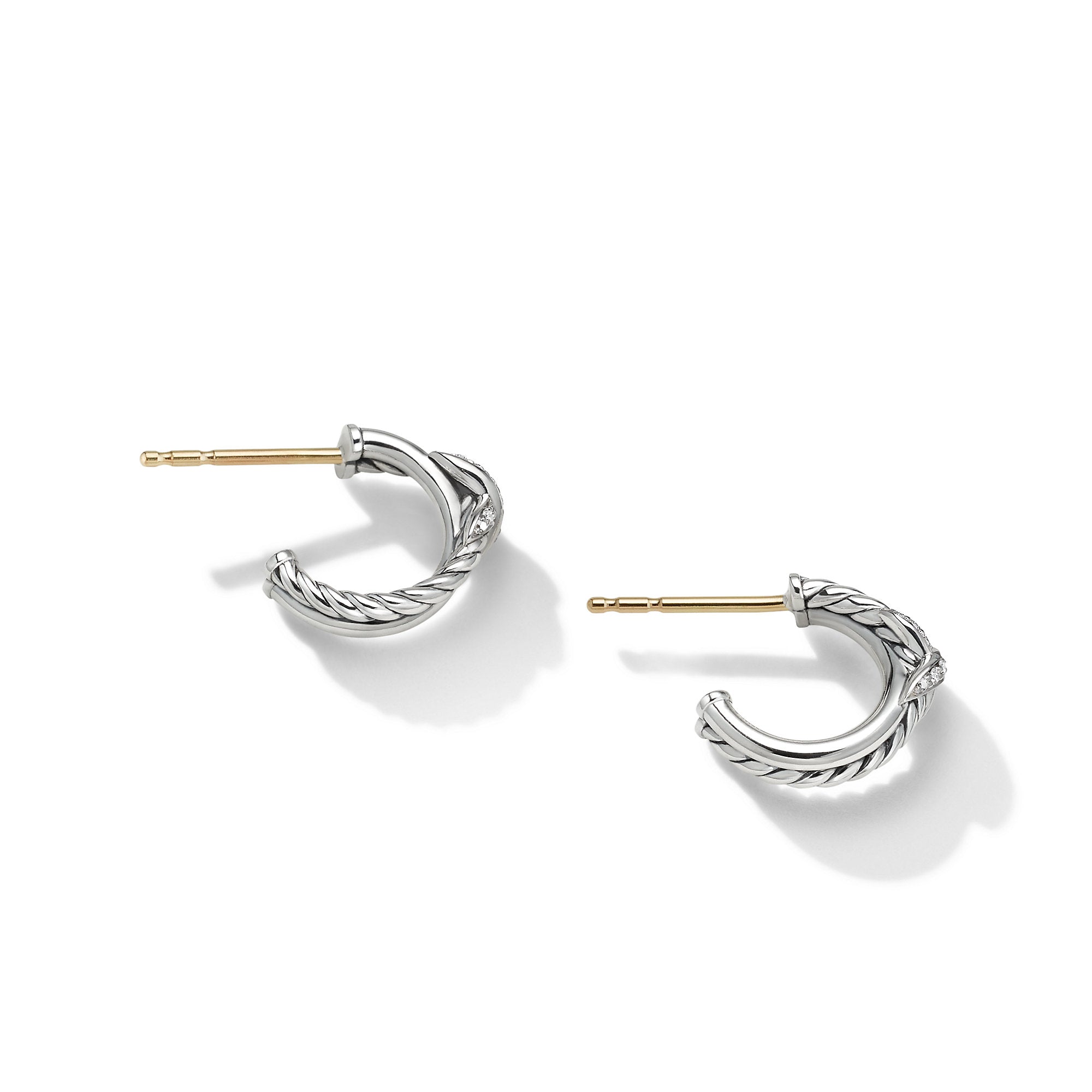 Petite X Hoop Earrings in Sterling Silver with Pavé Diamonds, 12.6mm
