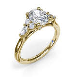 18K Yellow Gold Marquise Side Cluster Diamond Semi-Mount Engagement Ring