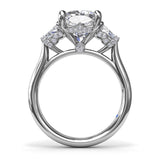 18K White Gold Three Stone Trapezoid Diamond Semi-Mount Engagement Ring