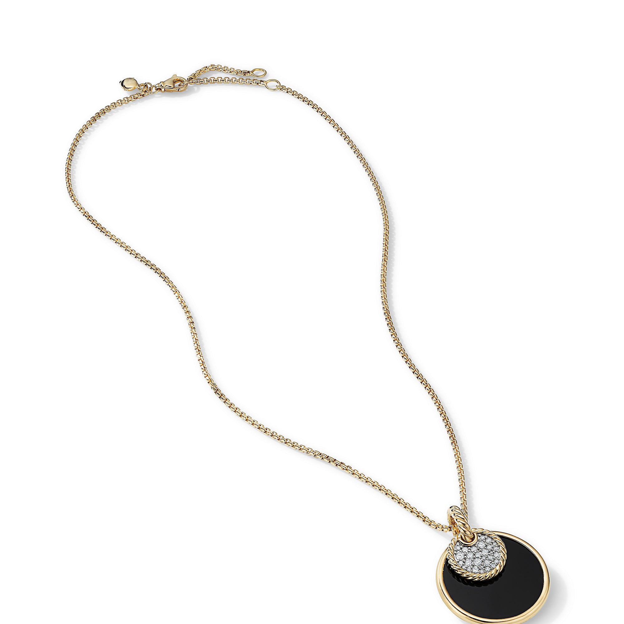 DY Elements® Convertible Pendant Necklace in 18K Yellow Gold with Black Onyx Reversible to Mother of Pearl and Diamonds, 26.6mm
