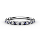 18K White Gold Delicate Sapphire and Diamond Shared-Prong Anniversary Band