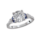 14K White Gold Sapphire and Diamond Semi-Mount Engagement Ring
