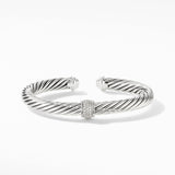 Classic Cable Station Bracelet in Sterling Silver with Pavé Diamonds, 7mm