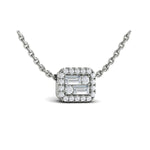 Karina Diamond Baguette Halo Pendant Necklace in 18K White Gold