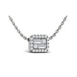 Karina Diamond Baguette Halo Pendant Necklace in 18K White Gold