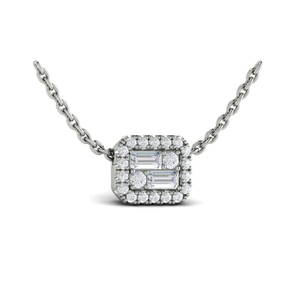 Karina Diamond Baguette Halo Pendant Necklace in 18K White Gold