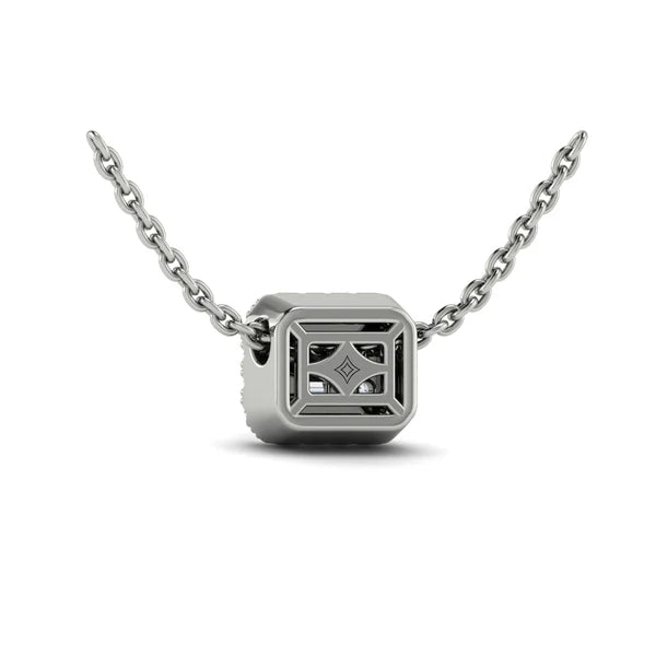 Karina Diamond Baguette Halo Pendant Necklace in 18K White Gold