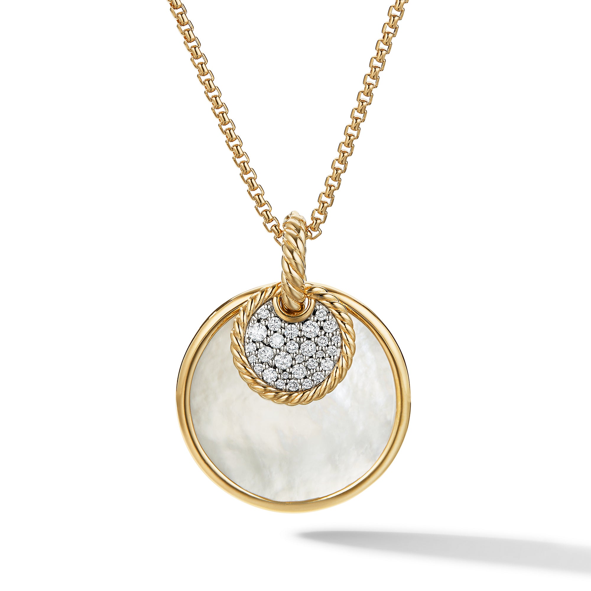 DY Elements® Convertible Pendant Necklace in 18K Yellow Gold with Black Onyx Reversible to Mother of Pearl and Diamonds, 26.6mm