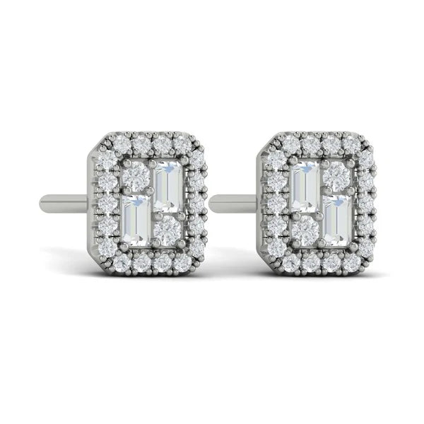 Karina Diamond Baguette Stud Earrings in 18K White Gold