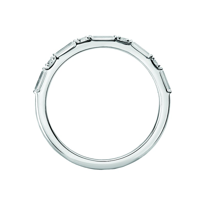 14K White Gold Round and Baguette Diamond Wedding Band