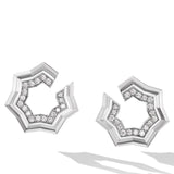 Zig Zag Stax Two Row Hoop Earrings in Sterling Silver with Diamonds, 27mm