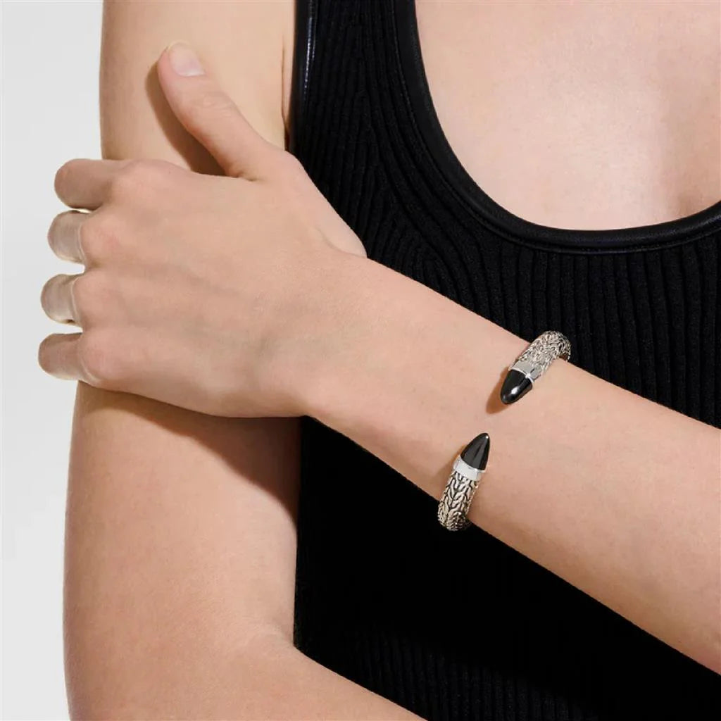 Sterling Silver and Black Onyx Spear 50 Flex Cuff Bracelet