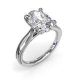 18K White Gold Tapered Milgrain Diamond Semi-Mount Engagement Ring