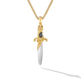 Waves Dagger Amulet in Sterling Silver with 18K Yellow Gold, 31mm