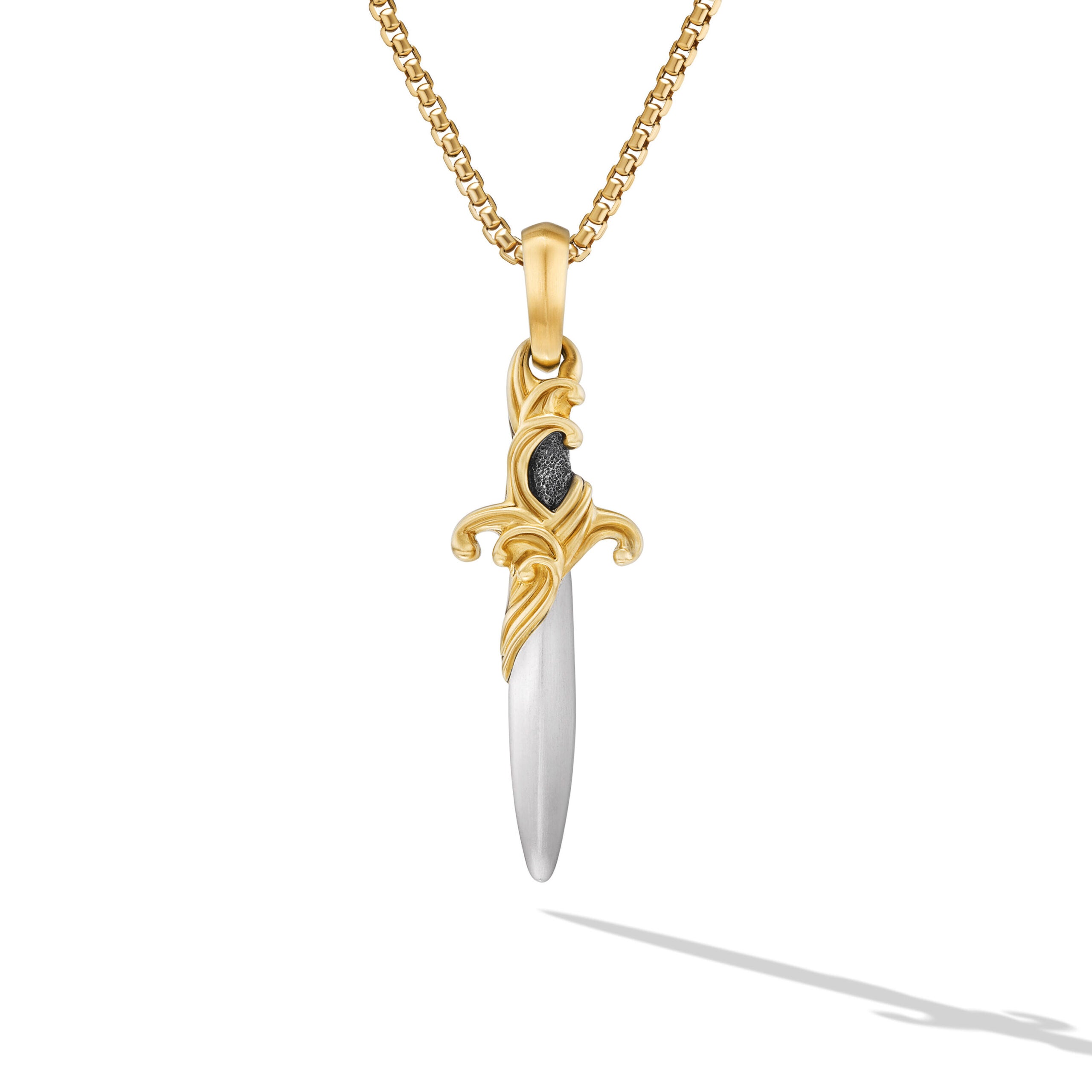 Waves Dagger Amulet in Sterling Silver with 18K Yellow Gold, 31mm