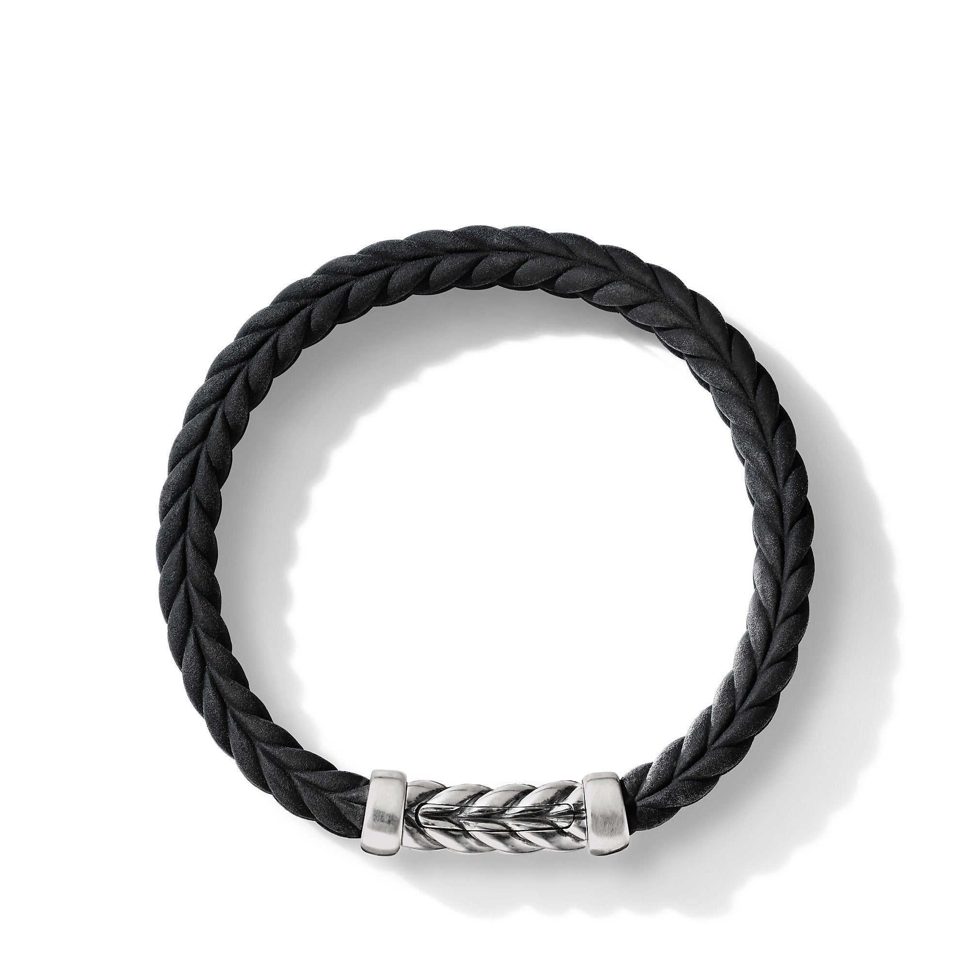 Chevron Bracelet in Black Rubber with Sterling Silver, 9mm