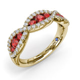 18K Yellow Gold Crossover Ruby and Diamond Wedding Band